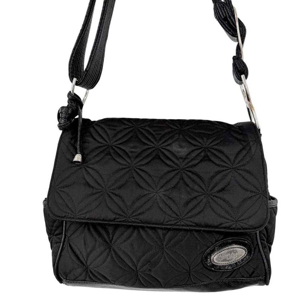 DONNA SHARP BLACK QUILTED CROSSBODY BAG LEOPARD INTERIOR ADJUSTIBLE STRAP